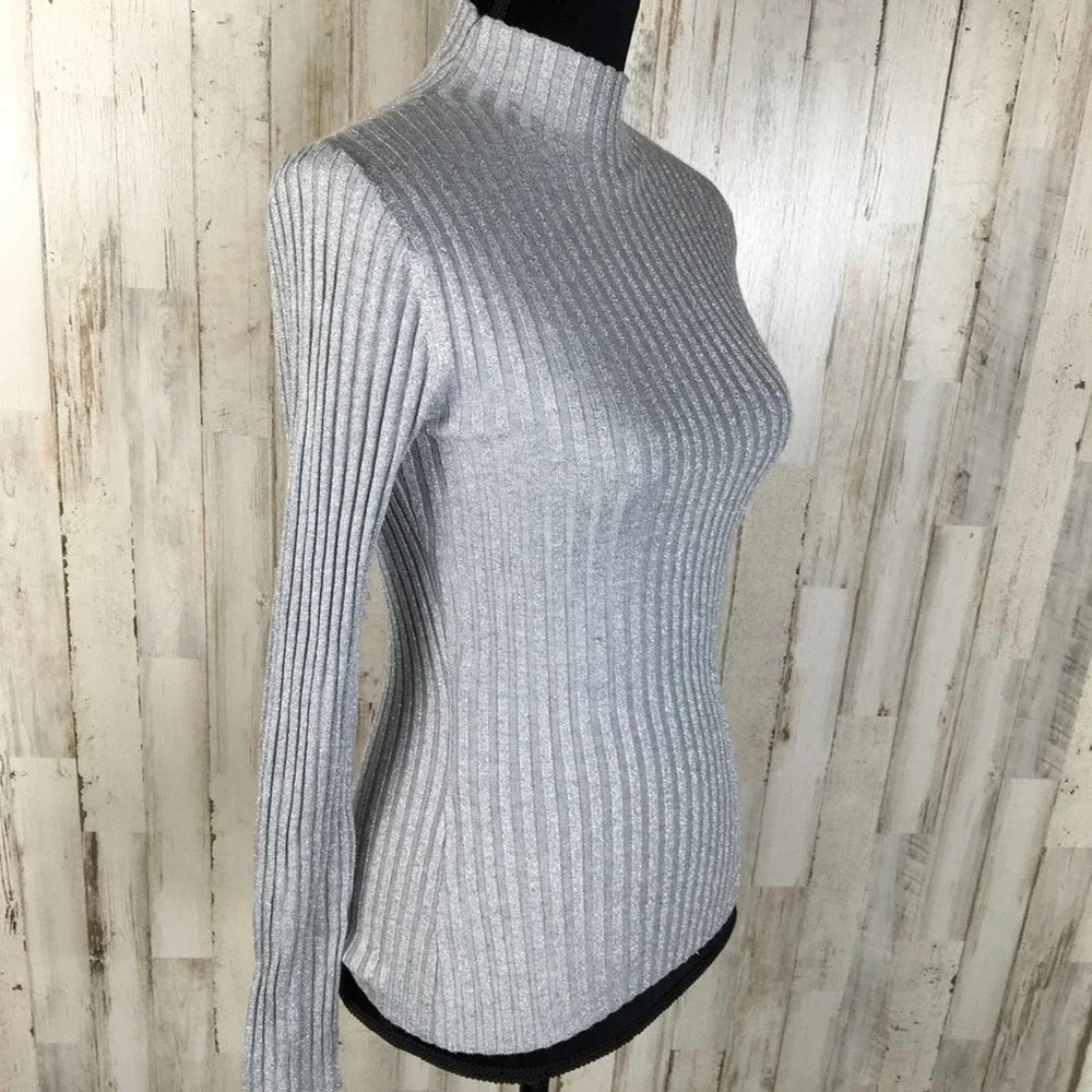 Court & Rowe Ribbed Knit Sweater Blouse Mock Neck - Picture 4 of 7